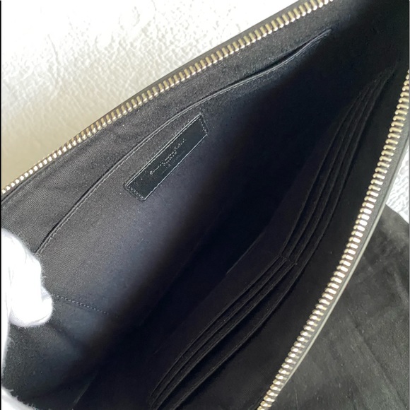 NEW YSL POUCH CASE BLACK LEATHER W SILVER GROMMETS - Picture 2 of 8